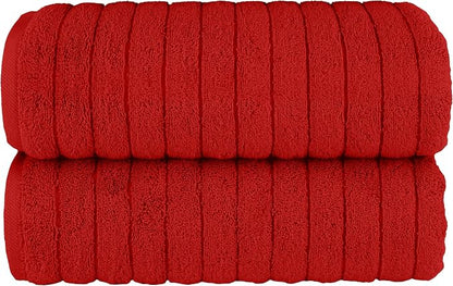 Elegant Comfort 100% Turkish Cotton Corduroy Ribbed Luxury Soft 2 Pack Bath Towels 27 x 54 Inch - Ultra Plush, Absorbent, Quick Dry, Hotel Spa Quality Towels for Bathroom Essentials, Red