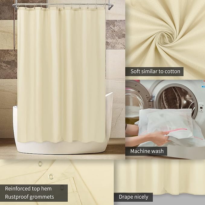 ALYVIA SPRING Extra Long Waterproof Fabric Shower Curtain Liner Cream 72x84 | 3 Magnets, Soft Cloth & Hotel Quality, Machine Washable, Light-Weight, Extra Long Size