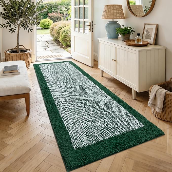 70x24 Long Bathroom Rugs Washable Non Slip, Dark Green Bath Mat for Bathroom Floor Tub, Soft Absorbent Quick Dry Mats for Shower,Bathtub,Home Decor