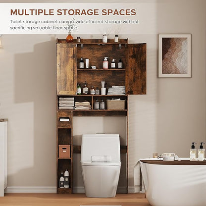 Over The Toilet Storage Cabinet, 31.1”W Bathroom Organizer with Double Doors, Above Toilet Rack, Detachable Toilet Paper Holder for Bathroom & Laundry Room Brown