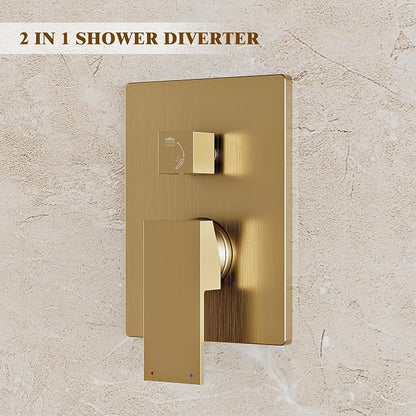 Alesco Shower System, Gold Shower Faucet Set with 10-Inch High-Pressure Rainfall Showerheads and Handheld Spray combo, Showerfixture Include Valve and Trim Kit, Brushed Gold