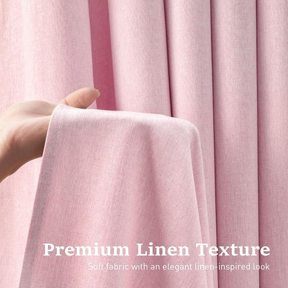 Pink Ringless Linen Textured Shower Curtain with Snap in Liner, 72x75 | 3 in 1 Hotel Shower Curtain Set, Removable Liner, Waterproof & Washable, Mesh Top Window, Durable Fabric, Easy to Install