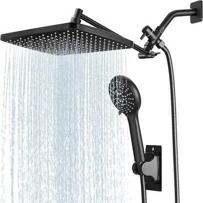 Shower Head with Handheld, High Pressure Black Rain Shower Head | Regaderas Para Shower,11.8" Rectangular,Rainfall Shower Head,Dual Shower Head,Bathroom Decor,Extension Arm,5 Spray Mode