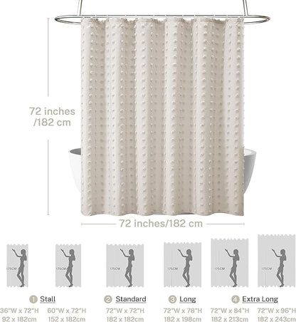 Boho Farmhouse Beige Shower Curtain, 72 x 72 Tufted Pleat Floral Puffs Textured Modern Farmhouse Minimalist Shower Curtain Set with Hooks for Bathroom