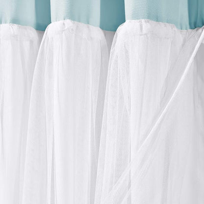 Lush Decor Tulle Skirt Colorblock Shower Curtain Single 72" W x 72" L Spa Blue & White - Fabric Shower Curtains for Bathroom - Cute Bathroom Curtain