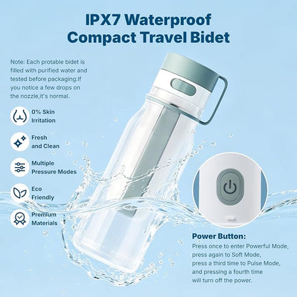 FBJ Portable Bidet,Rechargeable Bidet for Travel,Electric Peri Bottle High Pressure Handheld Sprayer with 3 Spray Modes,IPX7 Waterproof Travel Bidet for Women,Men,Postpartum,Personal Hygiene