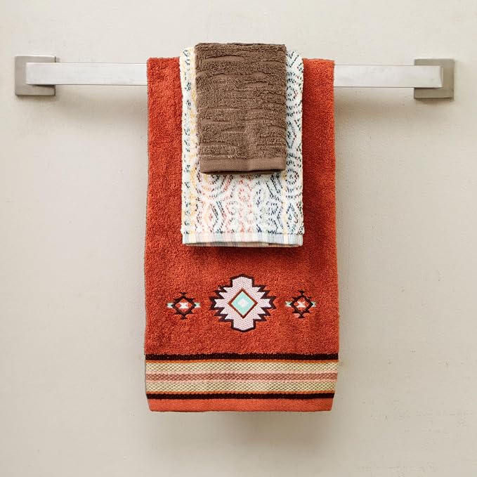 SKL Home Southwest Sunset/Rhapsody Bath Towel Set-6pc, 100% Cotton, Rust | 2 Embroidered bath towels, 2 reversible hand towels, 2 jacquard washcloths. Great for Airbnb/vacation homes/Southwest décor.