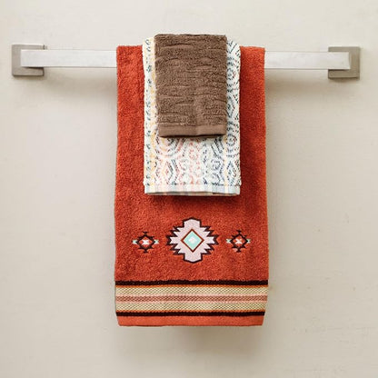 SKL Home Southwest Sunset/Rhapsody Bath Towel Set-6pc, 100% Cotton, Rust | 2 Embroidered bath towels, 2 reversible hand towels, 2 jacquard washcloths. Great for Airbnb/vacation homes/Southwest décor.