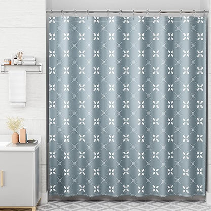 AmazerBath Shower Curtain Blue, Cloth Blue and White Floral Fabric Shower Curtain Sets with 12 Shower Curtain Hooks, Rustic Home Decor Washable Farmhouse Fall Bathroom Shower Curtains, 72x72 Inches