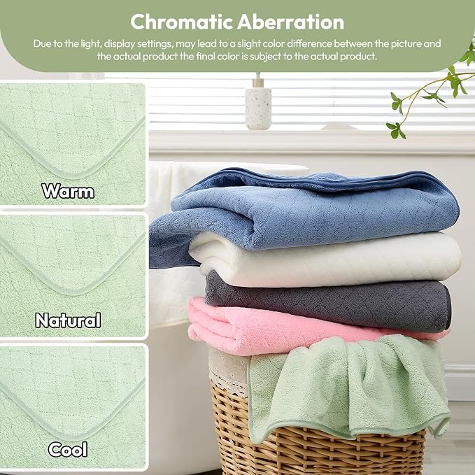 JML Microfiber Bath Towels, 2 Pack, 27x55 in, Light Green | Soft, Super Absorbent, Quick Dry, Lint-Free, Lightweight Bathroom Towel with Hanging Loop for Daily Use