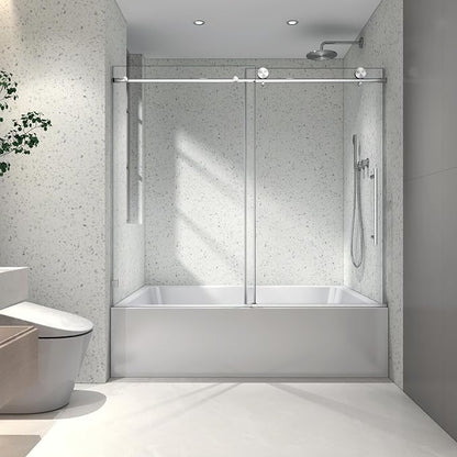Single Sliding Shower Door,55"-60" W x 63" H Frameless Shower Door with 5/16" (8mm) Thick SGCC Tempered Glass W/Adjustable Soft Closing,Bathroom Glass Door for Spa（Brushed Nickel）