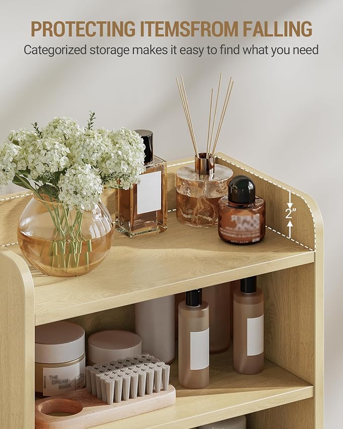 Hzuaneri Bathroom Storage Cabinet, Small Floor Cabinet with 2 Door | Toilet Paper Cabinets, Bathroom Organizer with Adjustable Shelf,for Small Spaces,Rattan Yellow,Arch Door,7.1" Dx14.6 Wx32.7 H