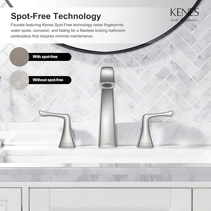 KENES Bathroom Faucets for Sink 3 Hole, Brushed Nickel 2 Handle 8 Inch Widespread Bathroom Faucet, Bathroom Vanity Faucet with Pop Up Drain & Supply Lines, LJ-9075