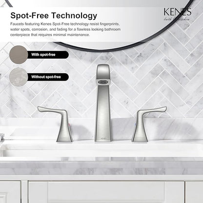 KENES Bathroom Faucets for Sink 3 Hole, Brushed Nickel 2 Handle 8 Inch Widespread Bathroom Faucet, Bathroom Vanity Faucet with Pop Up Drain & Supply Lines, LJ-9075