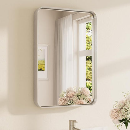 Brushed Nickel Bathroom Mirror 16 x 24 Inch for Vanity Metal Framed Mirror Modern Farmhouse for Living Room Entryway(Horizontal/Vertical)
