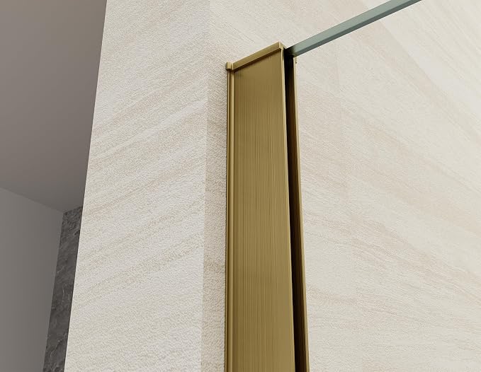 Shower Screen 36" x 76" Shower Wall Panel Brushed Gold | Tempered Glass 3/8 inch, Half Frameless Shower Wall Panel, Easy to clean Coating, Fixed Glass Shower Door With Hardware