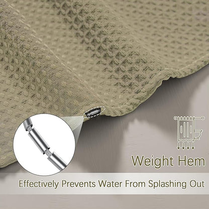 Taupe Fabric Shower Curtain for Bathroom Stall, 60 inche Waffle Weave Machine Washable Waterproof 256GSM Heavy Duty Weighted Bath Curtain Set with 10 Metal Hooks, 60Wx72H