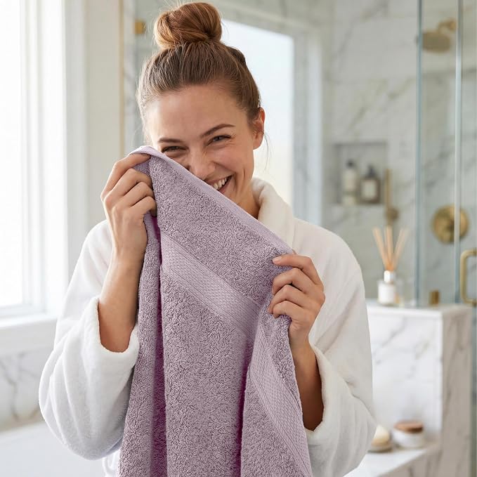 Superior Egyptian Cotton Plush & Absorbent, Bath Towel Set of 4, Purple | Quick Dry, Soft Luxury Towel Set, Bath Essentials for Bathroom, Guest Bath, Spa, 4 Piece Bath, Madeline Towels
