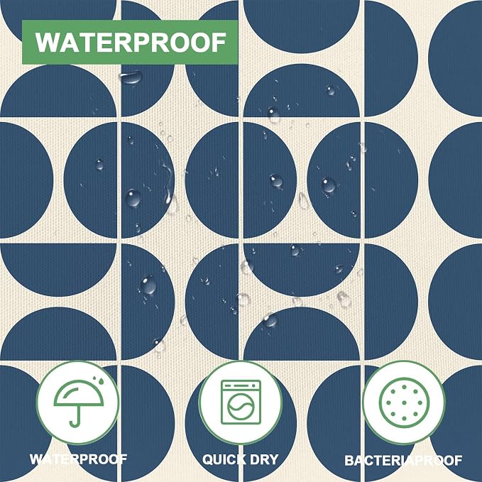 Dark Blue Mid Century Modern Shower Curtain, Boho Abstract Geometric Retro Art Shower Curtains for Bathroom, Colorful Unique Pattern Polyester Fabric Shower Curtain Set 12 Hooks 72X72IN