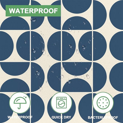 Dark Blue Mid Century Modern Shower Curtain, Boho Abstract Geometric Retro Art Shower Curtains for Bathroom, Colorful Unique Pattern Polyester Fabric Shower Curtain Set 12 Hooks 72X72IN