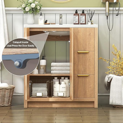 32" Modern Bathroom Vanity with Ceramic Sink, 2 Drawers & 2 Doors, Wooden Panel Design Storage Cabinet, Actual 31.5" L x 18.5" W x 35.5" H