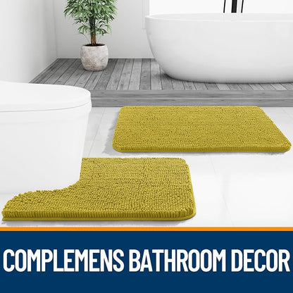 OLANLY Bathroom Rugs 30x20, Extra Soft Absorbent Chenille Bath Rugs | Deep Mustard, Quick-Drying Rubber Backing, Washable Bath Mat for Bathroom Floor, Tub and Shower, Home Decor Accessories