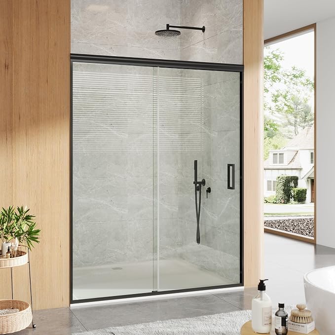 Framed Bypass Shower Door 44-48 inch W×72 inch H, Aluminum Structure with Dual Sliding Panels, 6mm Coated Tempered Glass, Matte Black Finish, Space-Saving Easy-Glide Bathroom Door