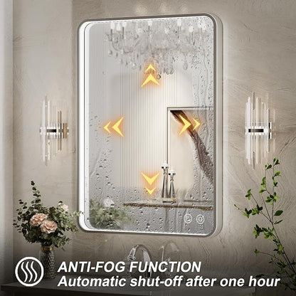 28x36 Inch LED Sliver Frame Bathroom Mirror,ETL Listed | Anti-Fog,3 Color 3000K/4500K/6000K Dimmable,Horizontal & Vertical,Wall Mounted,Memory Function,Ideal for Bathroom,Vanity