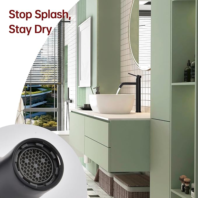 SUMERAIN Matte Black Tall BathroomVessel Sink Faucet | Single Handle Single Hole, 304 Stainless Steel, Lead-Free, Water-Saving, with Faucet Supply Lines, Easy DIY Install