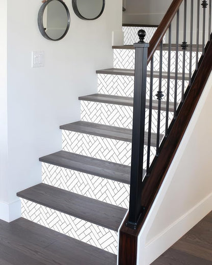 FLFK Stair Riser Decals,Black Lines Vinyl Sticker for Stairs Decoration,14Pcs 39.3"X7.08"