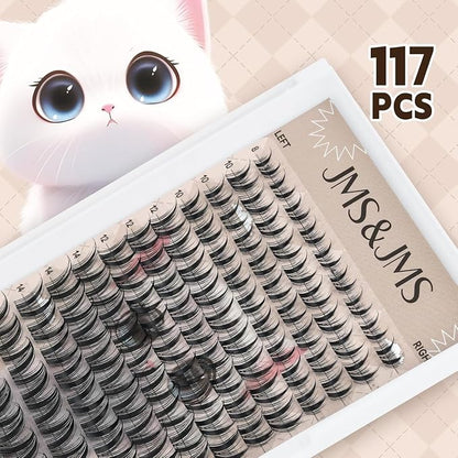 JMS&JMS Cat Bunny Lash Clusters Kit, Anime Eyelash Cluster Kit with Spikes | Invisible Band Manga Lashes Natural Wispy Lash Extension Kit with Lash Bond and Seal, Tweezers at Home