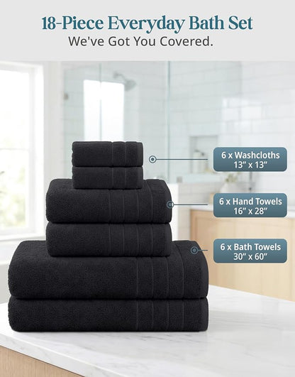 Casa Platino Towel Set Soft Absorbent Quick Dry 100% Cotton - Black | Towels And Washcloths Sets - Lightweight & Breathable, Fade-Resistant Color, Classic Terry Weave, Densely Woven