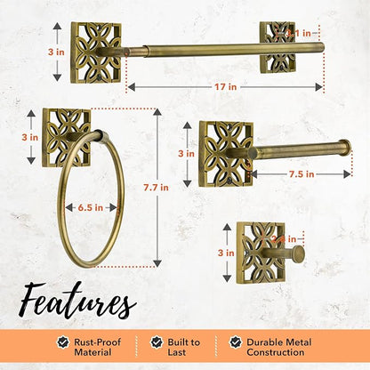 Autumn Alley 5 PC Vintage Brass Bathroom Accessories Set, Wall Mounted – Towel Racks for Bathroom, Bathroom Accessories, Bathroom Hardware Set, Brass Toilet Paper Holder, Towel Ring, Towel Hook
