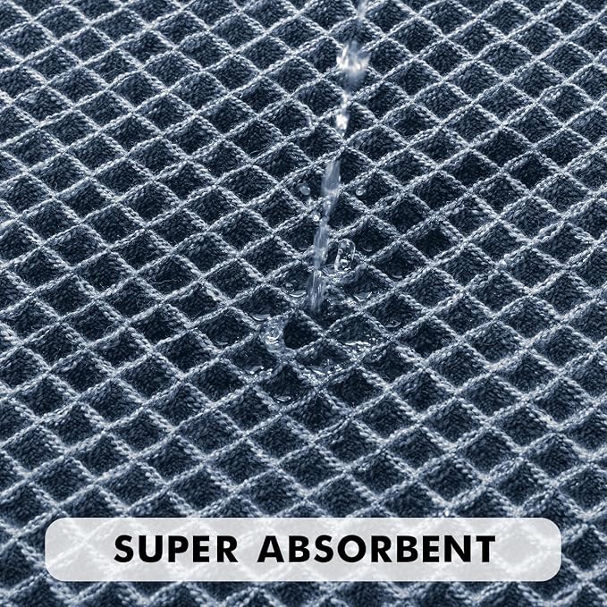 MIULEE Set of 2 Waffle Bathroom Rugs Boho Bath Mat Blue 18x30 Inch | Non Slip, Super Absorbent, Washable, Ultra Soft, Rubber Backed Bath Rugs for Bathroom Floor Tub Shower