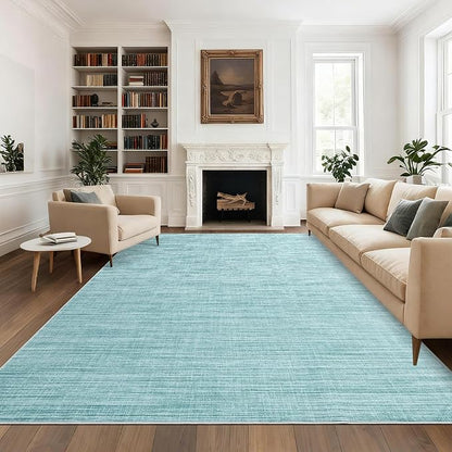 Garvee Washable Area Rugs 8x10 Modern Solid Color Living Room Rug, Blue | Non Slip Backing Stain Resistant Non Shedding Low Pile Soft Foldable Neutral Rug for Bedroom Dining Room Office
