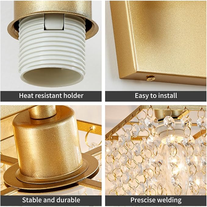 WUZUPS 3-Light Bathroom Light Fixture Over Mirror Morden Vanity Wall Sconces Light Clear Crystal Drop for Bedroom Living Room, E12 Base, Gold