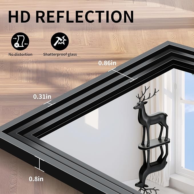 BONEWEI Black Bathroom Mirrors for Wall,18x24 inch Bathroom Mirror Over Sink,Rectangle Metal Framed Vanity Mirror Wall Mounted for Bedroom Living Room,Entryway Hangs Horizontal or Vertical Decor