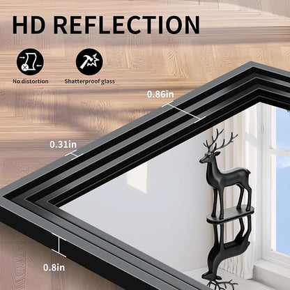 BONEWEI Black Bathroom Mirrors for Wall,30x36 inch Bathroom Mirror Over Sink,Rectangle Metal Framed Vanity Mirror Wall Mounted for Bedroom Living Room,Entryway Hangs Horizontal or Vertical Decor
