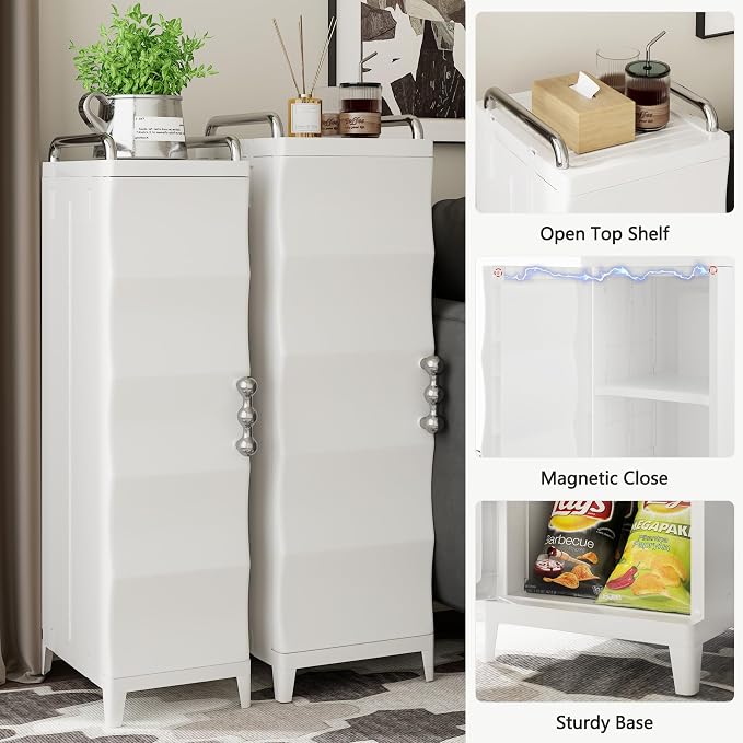 VECELO Narrow Storage Cabinet with Door, Slim Bathroom Storage Cabinet with Adjustable Shelves, for Small Spaces, Bathroom, Kitchen, Laundry, 28.7” H, White