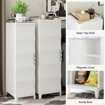 VECELO Narrow Storage Cabinet with Door, Slim Bathroom Storage Cabinet with Adjustable Shelves, for Small Spaces, Bathroom, Kitchen, Laundry, 28.7” H, White