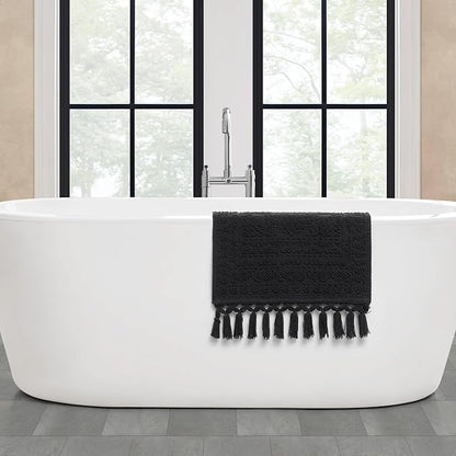 French Connection Nellore Bath Rugs, Woven and Beaded Bath Mats, Durable and Thick Bath Mats for Bathroom and Shower Rugs, 17" x 28", Black