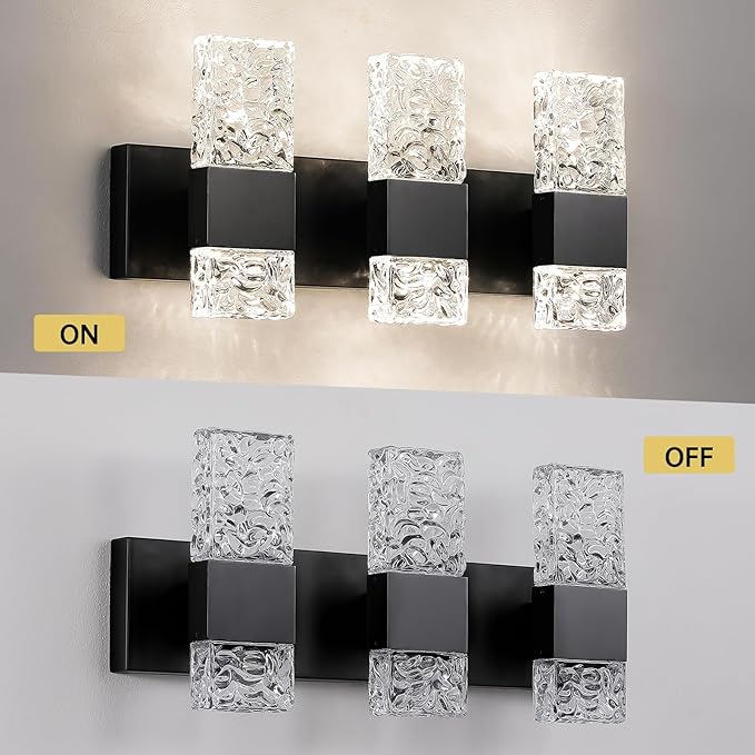 Modern Bathroom Lights - Bathroom Light Fixtures Over Mirror 30W Dimmable Crystal Wall sconces 3 Lights Black Brushed Hardwired Wall Lights 4000K LED Bathroom Vanity Light Fixtures
