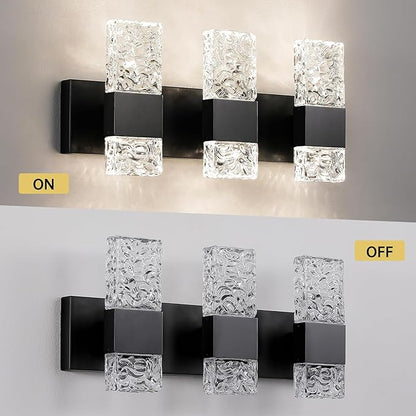 Modern Bathroom Lights - Bathroom Light Fixtures Over Mirror 30W Dimmable Crystal Wall sconces 3 Lights Black Brushed Hardwired Wall Lights 4000K LED Bathroom Vanity Light Fixtures