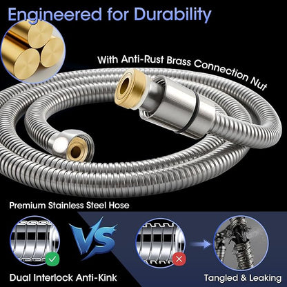 Shower Head with Handheld, High Pressure 10 Spray Modes, Brushed Nickel | Built-in Pause Function, Power Wash Mode, Anti-Clog Nozzles, 71 Inch Stainless Steel Hose, Adjustable Overhead Bracket