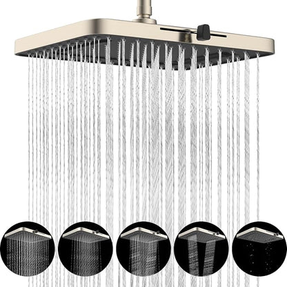 Hibbent cUPC Certified 5 Spray Modes Shower Head, 13'' High Pressure Large Rainfall Shower Head, High Flow Waterfall Bathroom Fixed Showerheads, Adjustable Swivel Ball Joint, Brushed Nickel