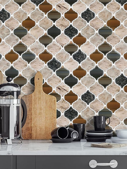 STICKGOO Arabesque Tile Peel and Stick Backsplash, 12”X12” Self Adhesive Wall Tiles (Pack of 10, Thicker Design) (Sandstone)