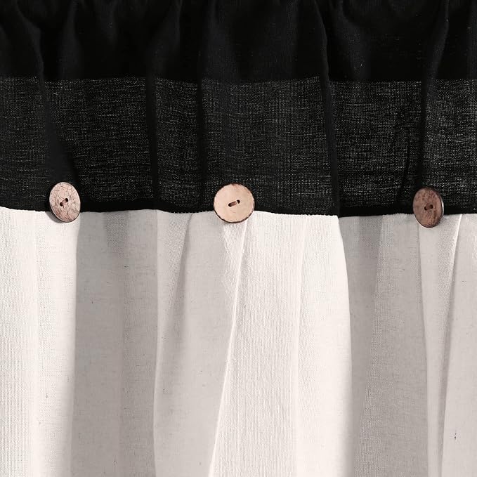 Lush Decor Linen Button Farmhouse Valance Curtians 52" W x 18" L Black & White - Linen Valances for Windows - Kitchen Curtains Valances (Pack of 12)