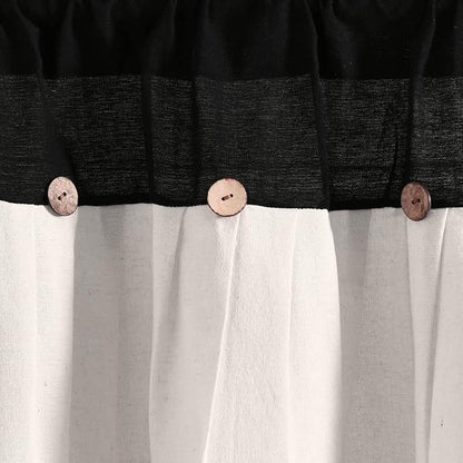 Lush Decor Linen Button Farmhouse Valance Curtians 52" W x 18" L Black & White - Linen Valances for Windows - Kitchen Curtains Valances (Pack of 12)