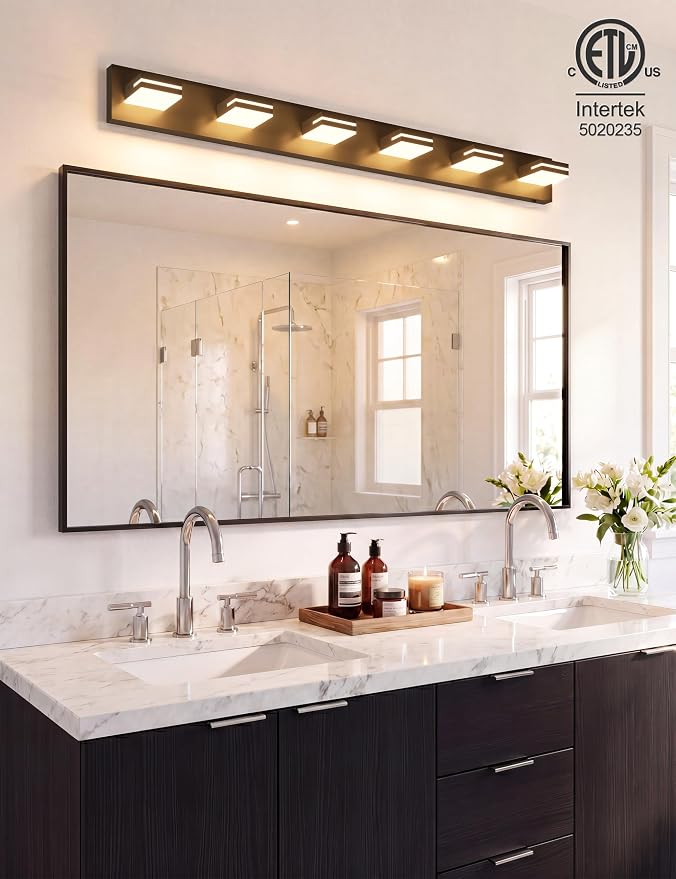 VOLISUN Modern Bathroom Vanity Light Fixtures (6-Light, 48-Inch), 5CCT Dimmable Lighting Fixtures Over Mirror, 360 Rotatable Head, Black LED Vanity Lights