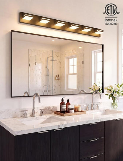 VOLISUN Modern Bathroom Vanity Light Fixtures (6-Light, 48-Inch), 5CCT Dimmable Lighting Fixtures Over Mirror, 360 Rotatable Head, Black LED Vanity Lights